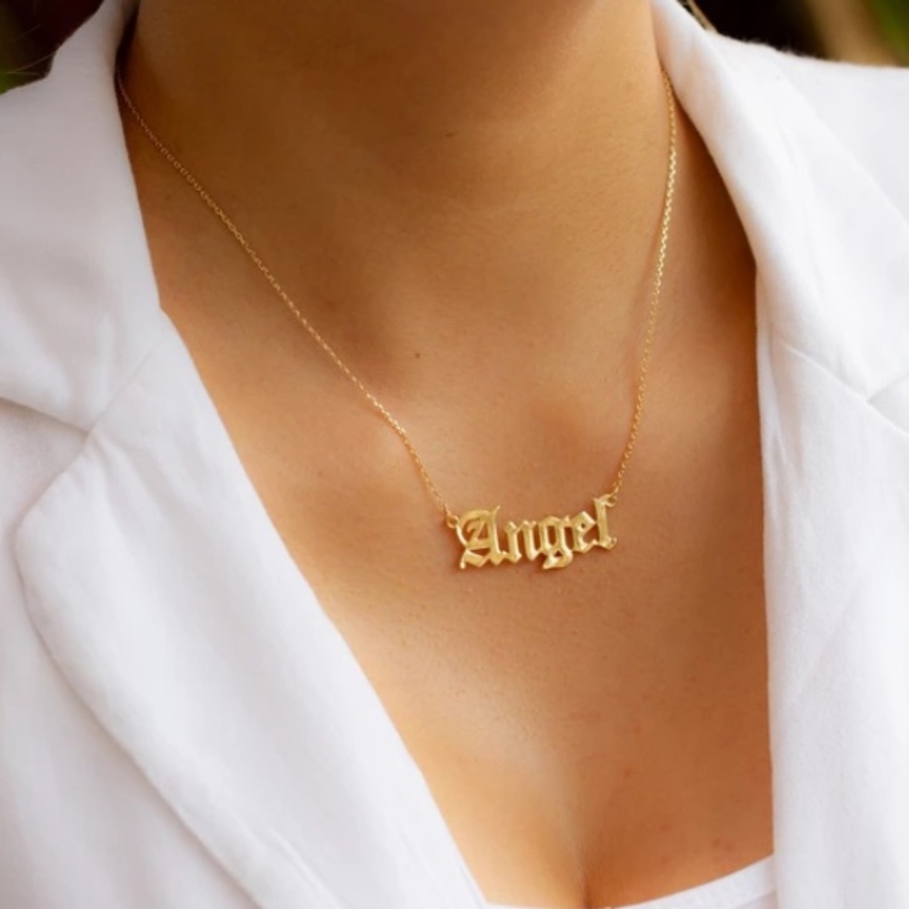 Gold Angel Script Necklace - Picture 3 of 3